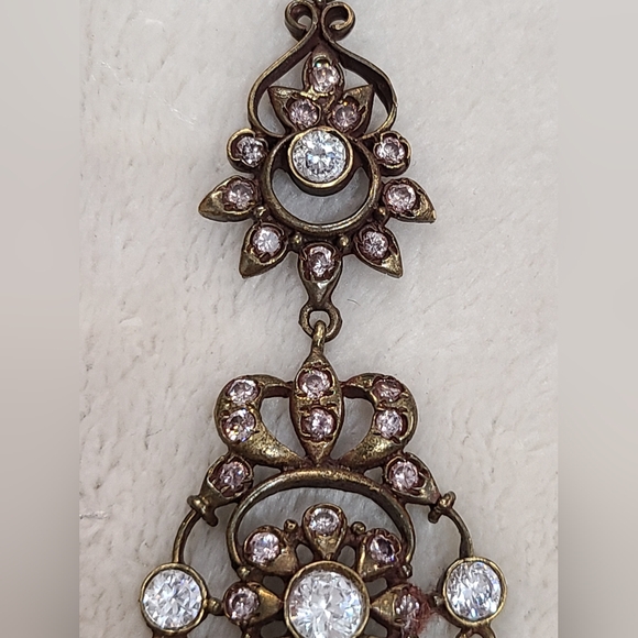 Antique Paste Chandelier Earrings With Clear & Red Stones ***READ DESCRIPTION*** - Picture 8 of 16
